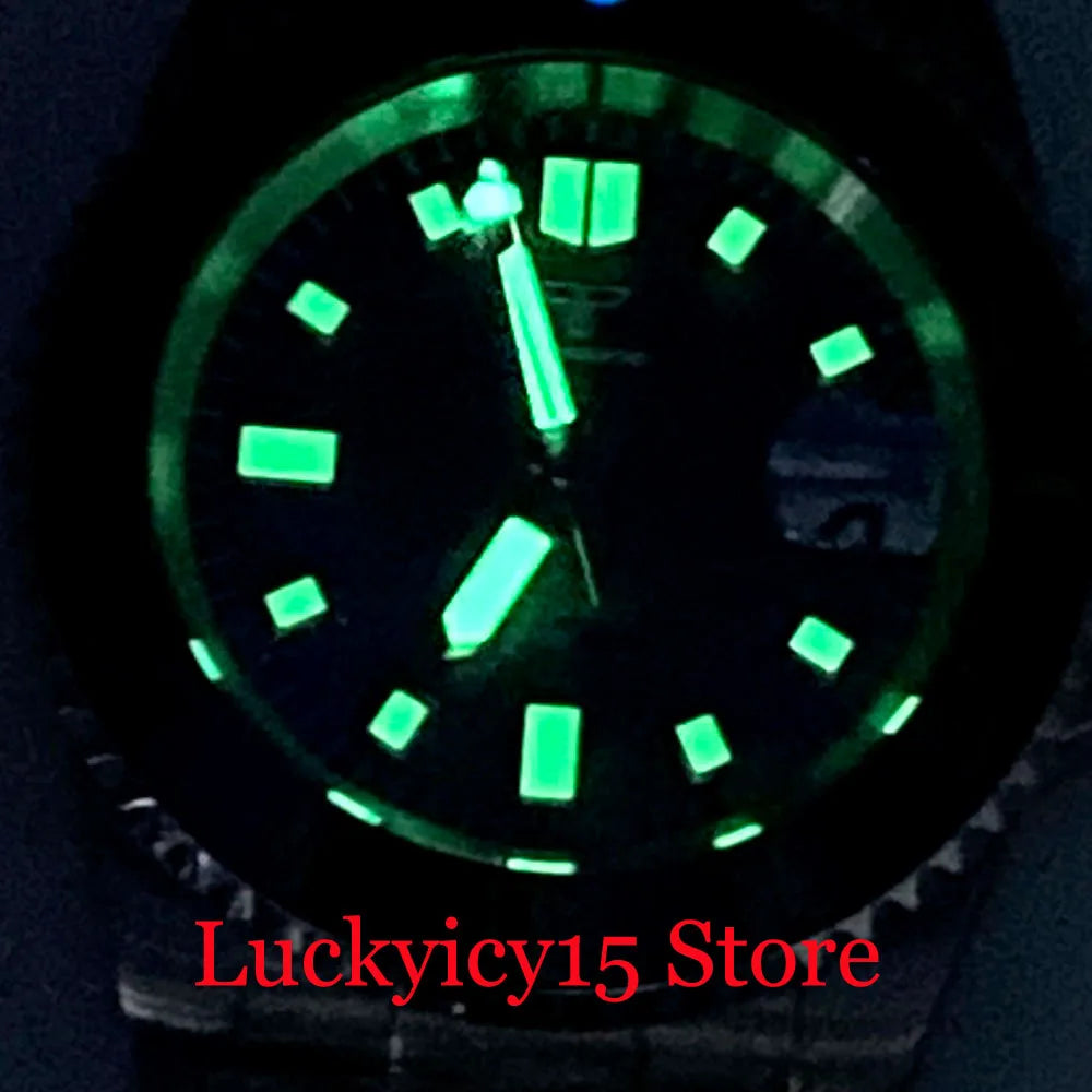 Customized NH35A Automatic Mechanical Watch Men Black Mother of Pearl Dial Luminous 200mWaterproof 40MM Brushed Case Date Cyclop