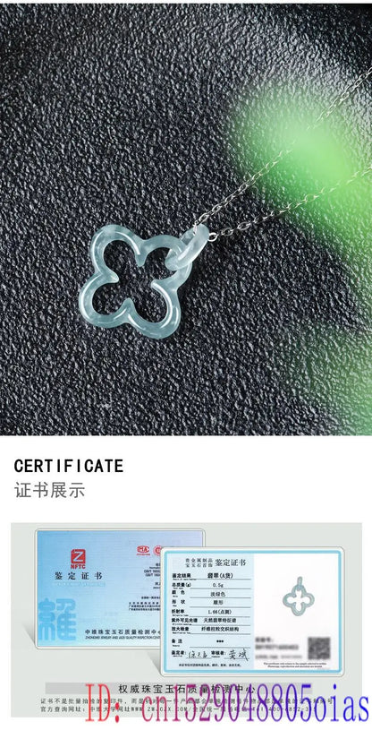 Blue Myanmar Jadeite Four Leaf Clover Pendant Necklace Luxury Charm Natural Burmese Jade Fashion Men Carved Real Jewelry