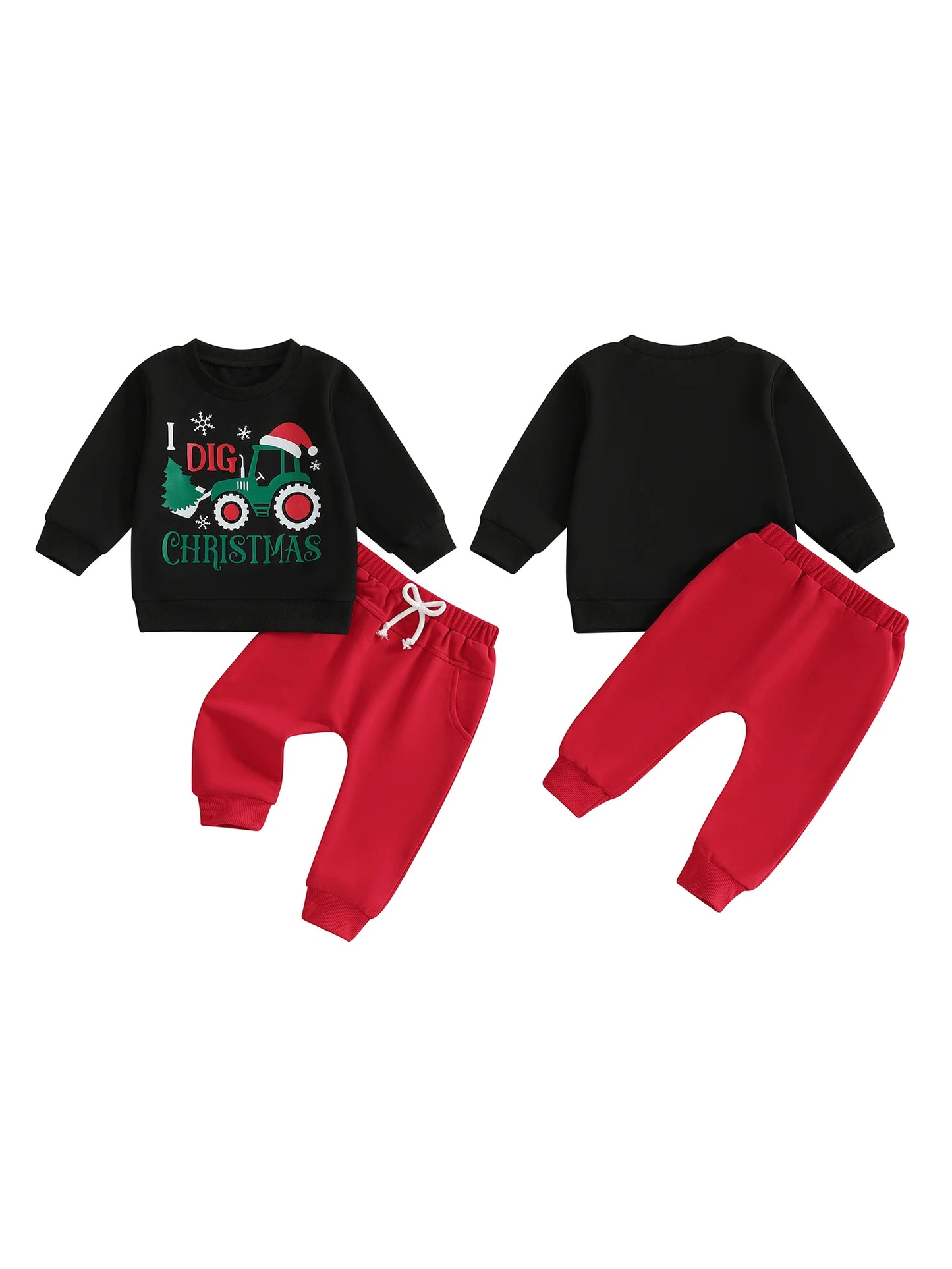 Infant Boys Winter Outfit Set with Reindeer and Snowflake Print Sweater and Pants 2 Piece Christmas Clothing