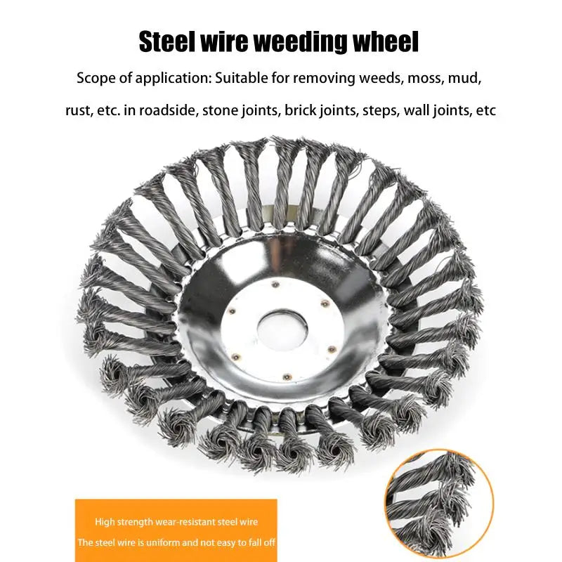 Improved 6 inch Universal Lawn Mower Head, Steel Wire Weed Brush, Garden Cutter Tool with Disc Brush