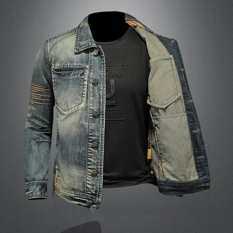 Men's Spring and Autumn New Denim Jacket Trend Vintage Wash Single-breasted Denim Slim Jacket