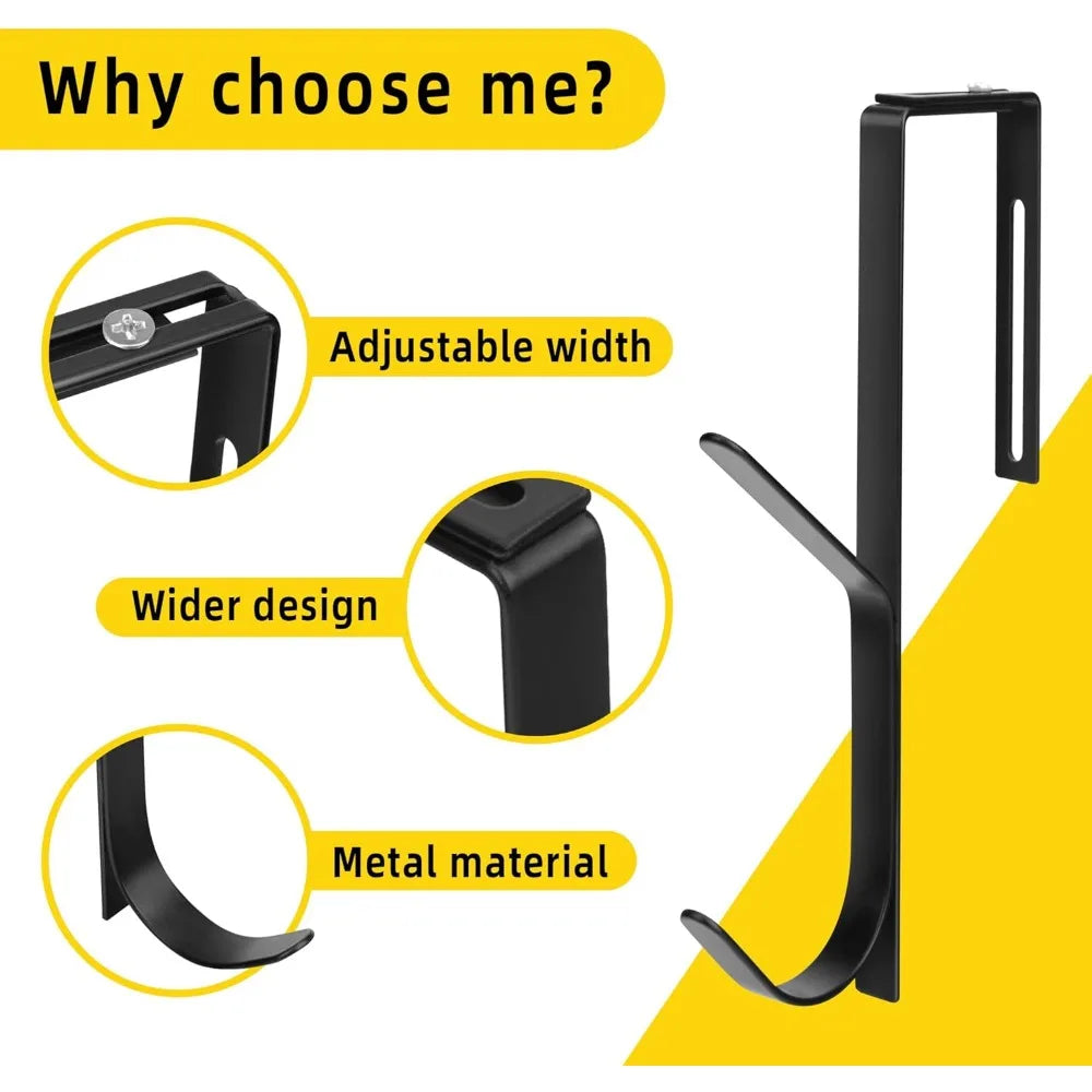 adjustable double coat hooks, thick cubicle wall coat hooks, metal over the panel double hooks adjusted to fit 1.35 to 3.5 inch