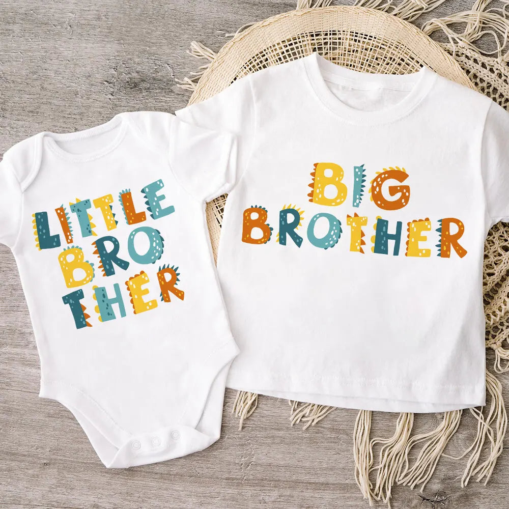 Big Brother Little Brother Family Matching Kids Clothes Short Sleeve T Shirt Baby Bodysuits Sibling T-Shirt and Newborn Playsuit