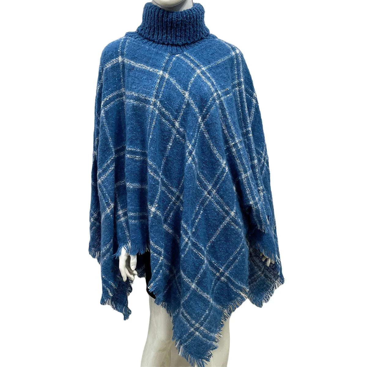 New Women Autumn Winter Striped Knitted Poncho Shawl Sweater Overcoat Streetwear Thick Warm High Neck Loose Knitwear Long Coat