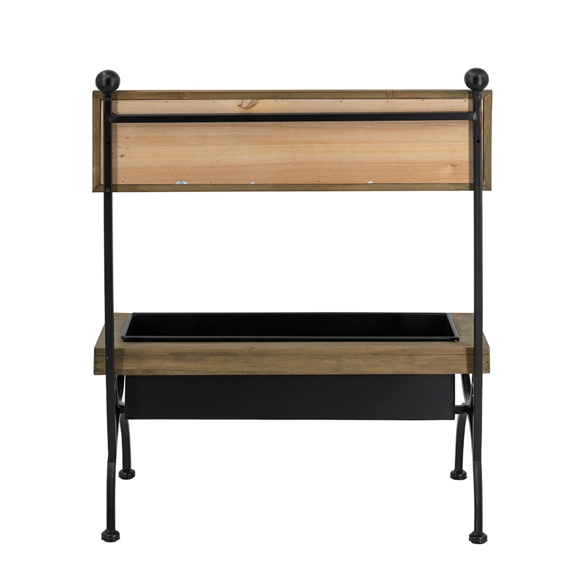 Rustic Brown Wood Planter Stand with Black Iron Frame, 24 in Tall
