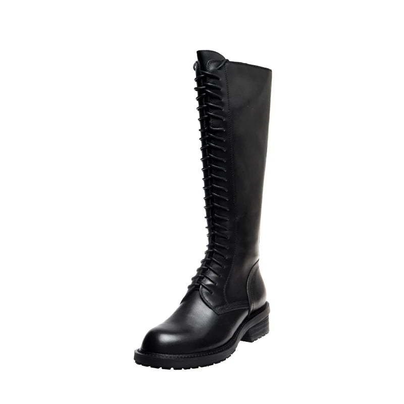 2025 New Women Knee High Boots Genuine Leather Sexy Shoes Riding Motorcycle Boots