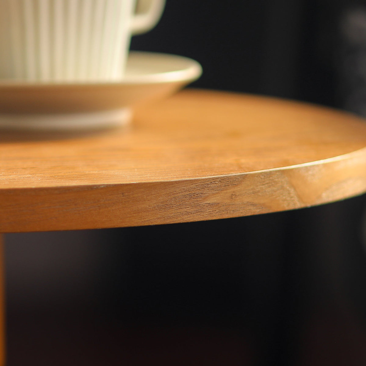 Round Side Table with a Solid Wood Spindle Pedestal and Light Oak