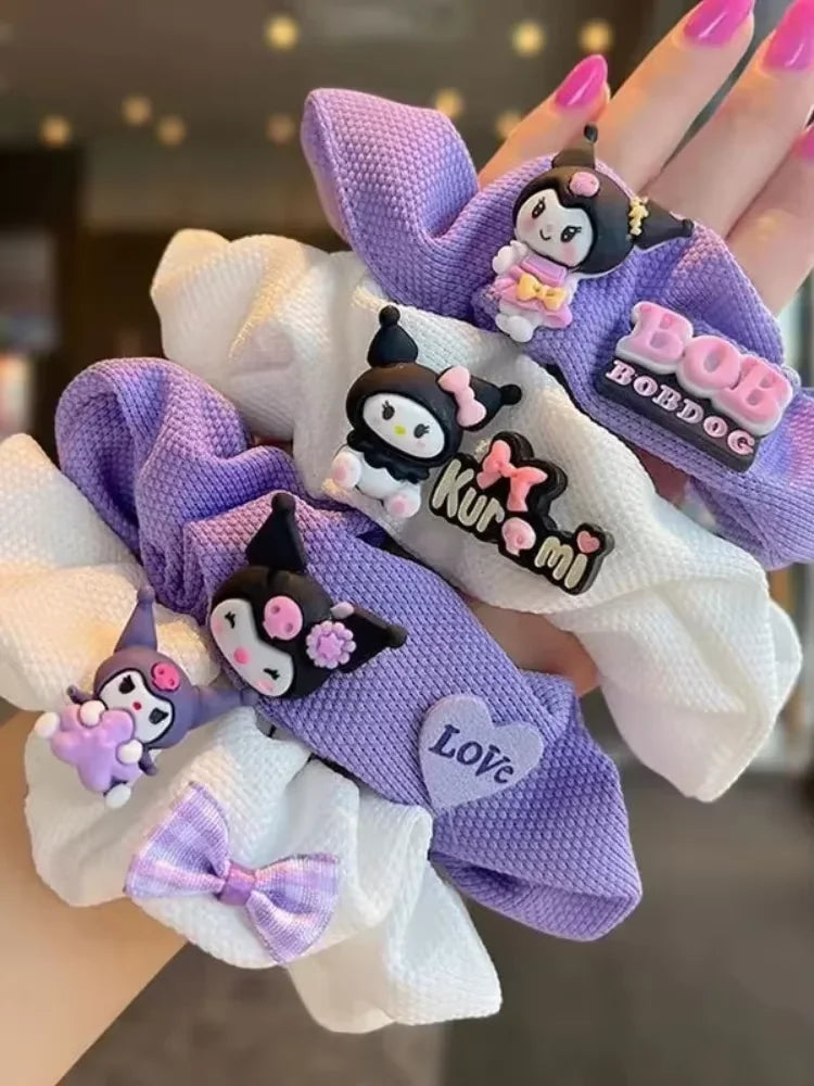 4Pcs  Girls Hair Bands Cute Cartoon Kuromi Hair Rope Kawaii Elastic Headband Hair Accessories Ponytail Holder Holiday Gift