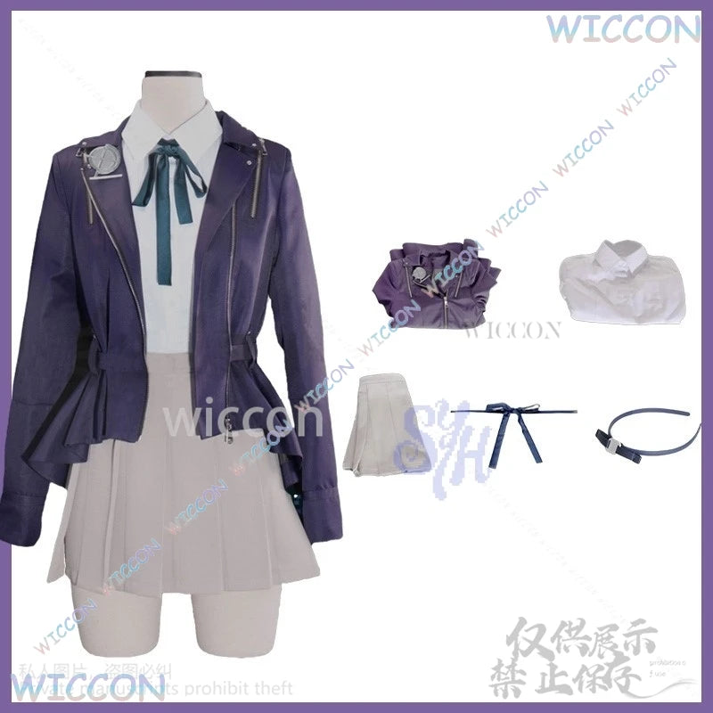 Anime Game The Hundred Cosplay Kirifuji Nozomi Costume Purple Pu Punk Coat Jk Kawaii Uniform Dress Lovely Japanese Girls Lolita