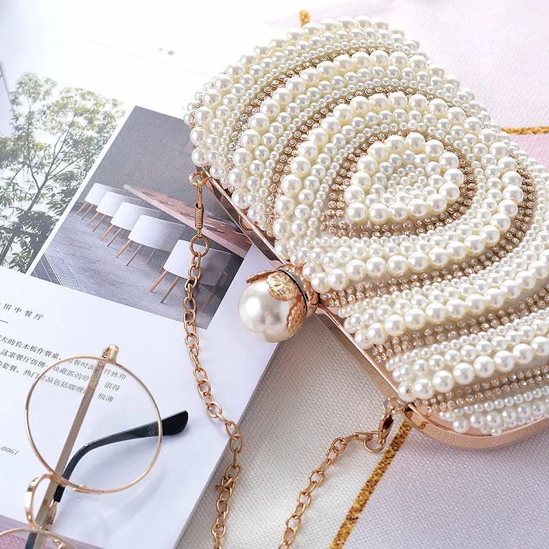2025 Luxury pearls Bride Handbag Wallet Luxury Wedding Rhinestone Crystal Metal Chain Women's Party Chain Crossbody Bag