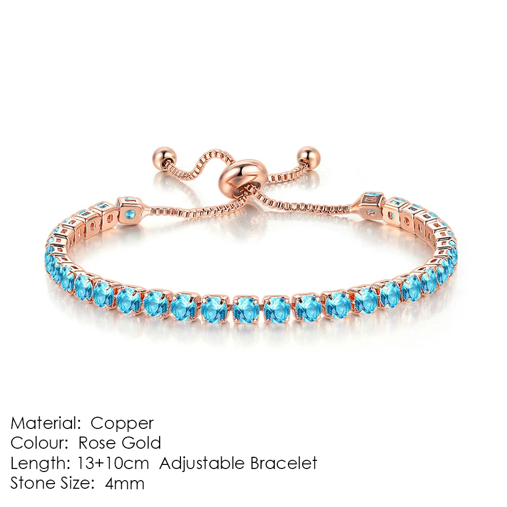 Adjustable Tennis Bracelet For Women Christmas Gift 4*4mm Rainbow Zircon Rose Gold Color Women's Bracelet Jewelry H056