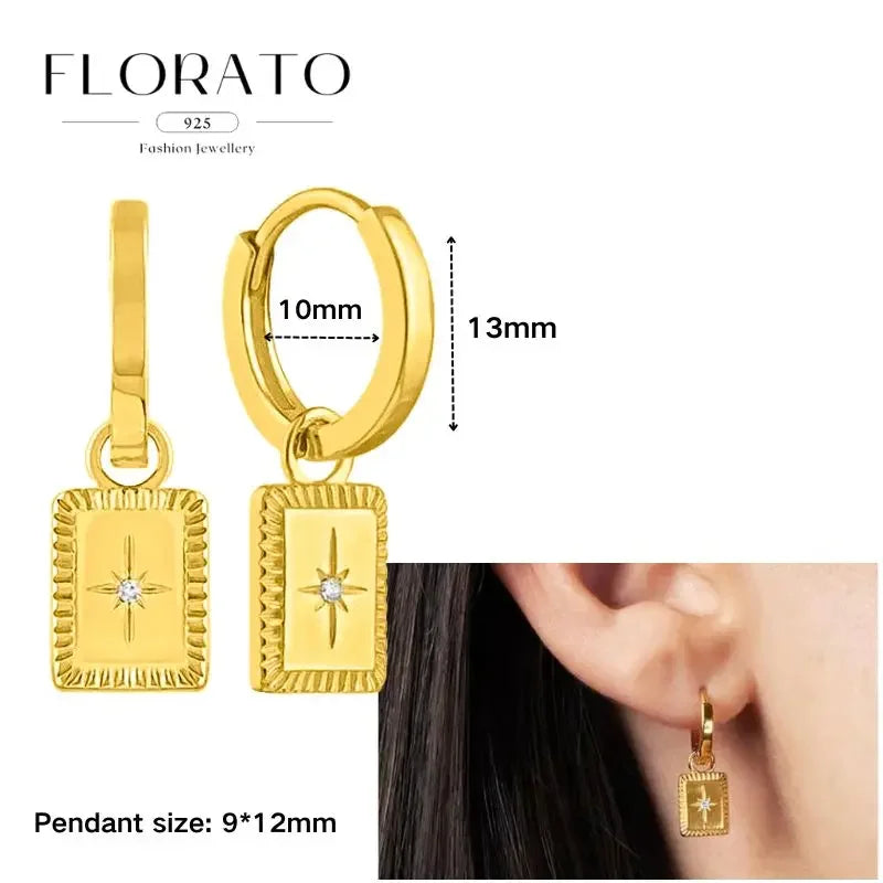 925 Sterling Silver Ear needle European And American Style Hoop Earrings Round square Pendientes Fashion For Women Birthday Gift