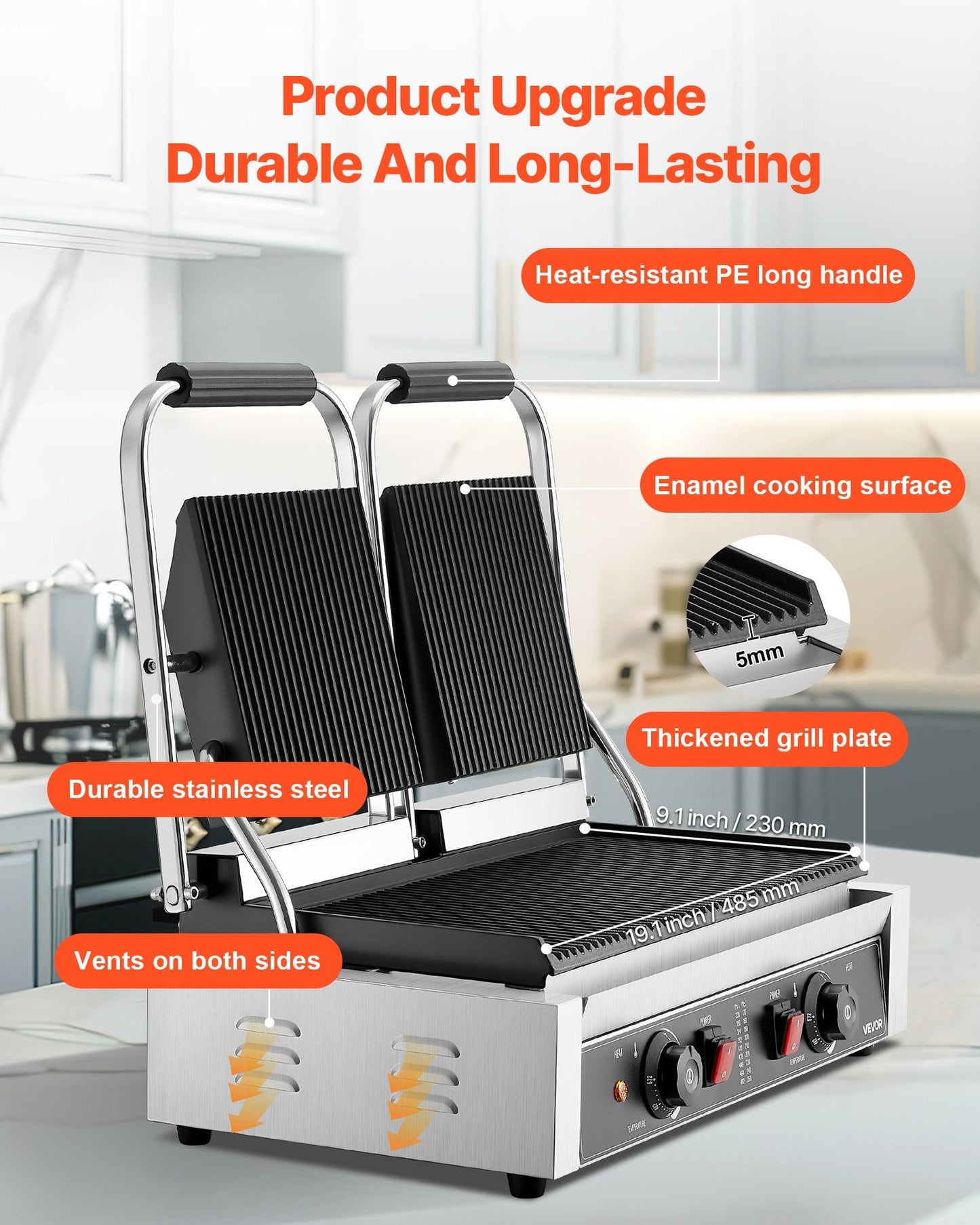 Commercial Panini Press Grill Electric Sandwich Maker Griddle Plate