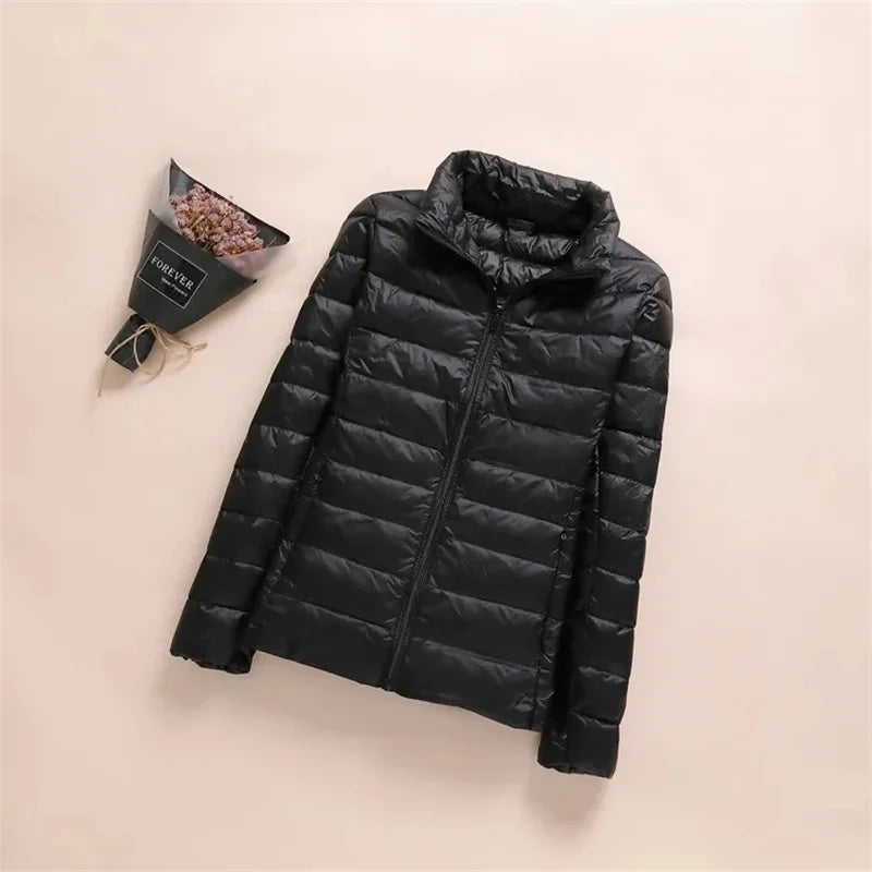 New Women Thin Down Jacket White Duck Down Ultralight Jackets Autumn Winter Puffer Jacket Warm Coats Portable Female Outwear