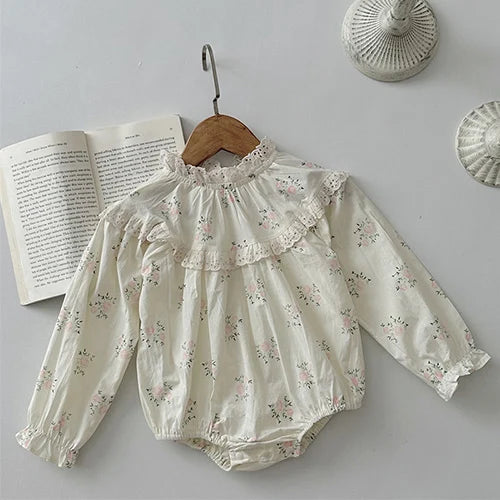 2024 New Autumn 0-24M Children Clothes Newborn Baby Girls Long Sleeved Cotton Bodysuits+Lace Dress Korean Style Climbing Suit