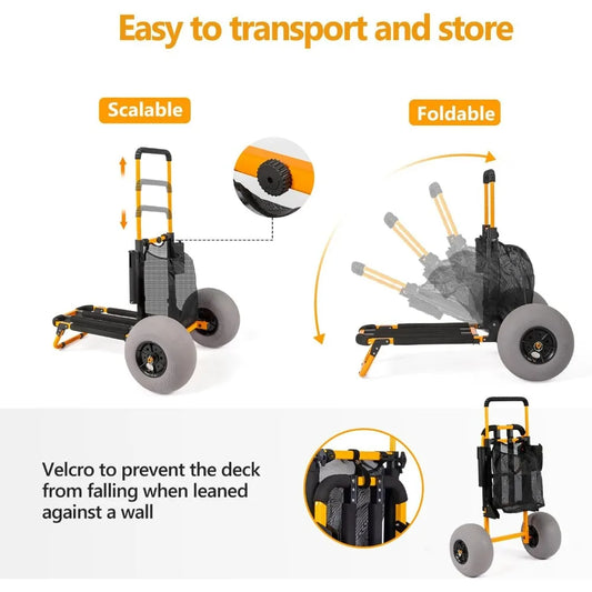 Beach Fishing Cart, Beach Wagon Trolley With 12" Big Balloon Wheels For Sand Foldable Beach Trailer With 23" X 15" Cargo