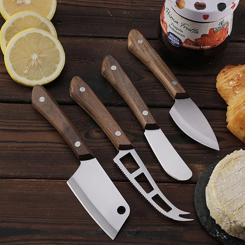 Stainless Steel Cheese Knives Set with Beautiful Walnut Wood Handle for Charcuterie Board Party Wedding Christmas