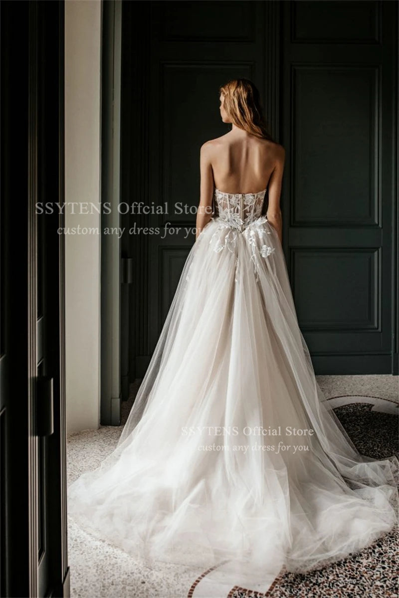 SSYTENS Boho 3d Flower A Line Wedding Dresses Woman Sweetheart Customized Formal Bridal Grown Bespoke Appliques Rode De Morrie