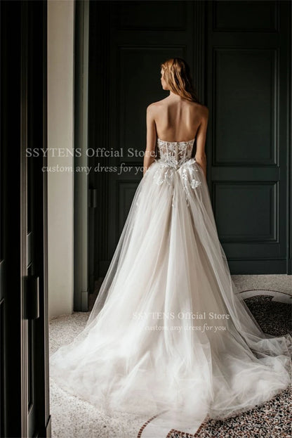 SSYTENS Boho 3d Flower A Line Wedding Dresses Woman Sweetheart Customized Formal Bridal Grown Bespoke Appliques Rode De Morrie