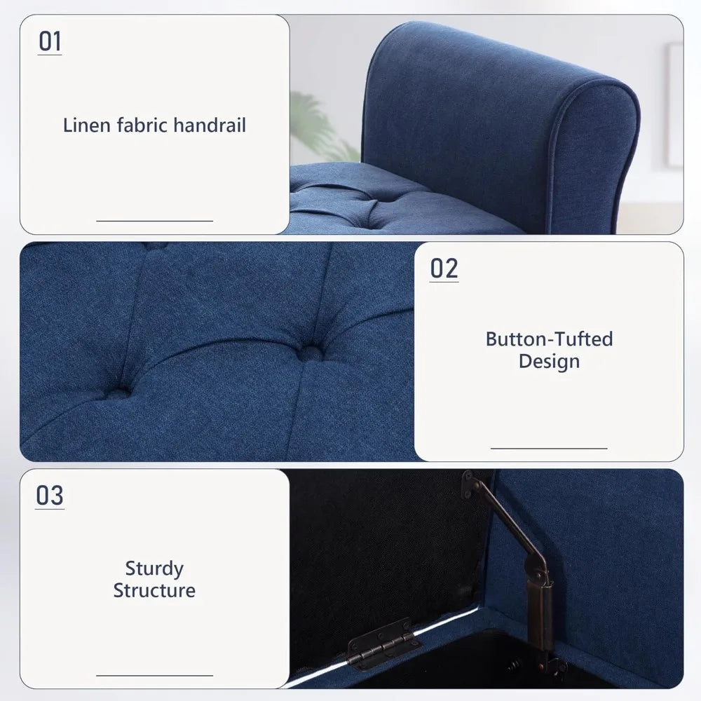50.4" Arm Storage Bench with 7.5-inch Solid Wood Legs, Button-Tufted Storage Ottoman, Upholstered Window