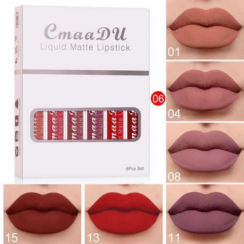 6 Boxes Of Matte Non-stick Cup Waterproof Lipstick Long Lasting Lip