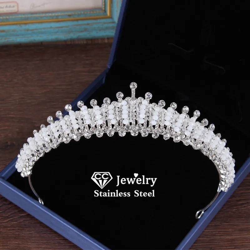 CC Crown Headband Hairband for Women Jewelry Wedding Hair Accessories Princess Tiara Elegant Rhinestone Vocation Hairwear KC42