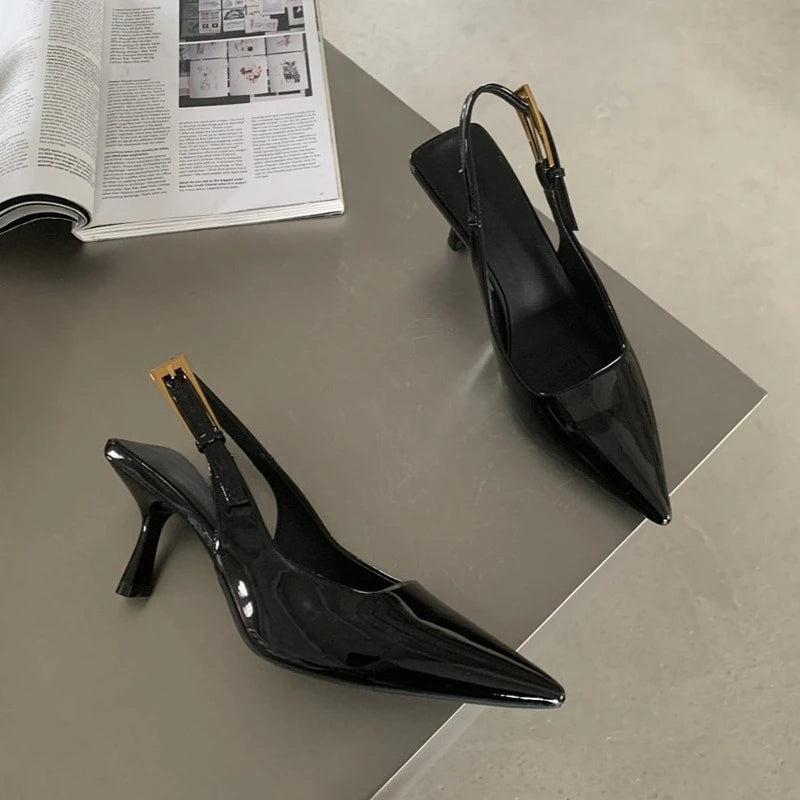 New Pointed Toe Women Sandals Fashion Buckle Singbacks Shoes Eelgant Outdoor High Heel Sandalias Shoes