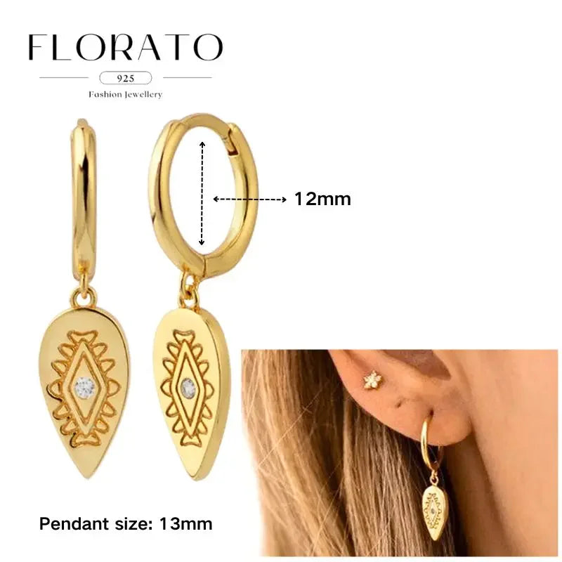 925 Sterling Silver Ear needle European And American Style Hoop Earrings Round square Pendientes Fashion For Women Birthday Gift