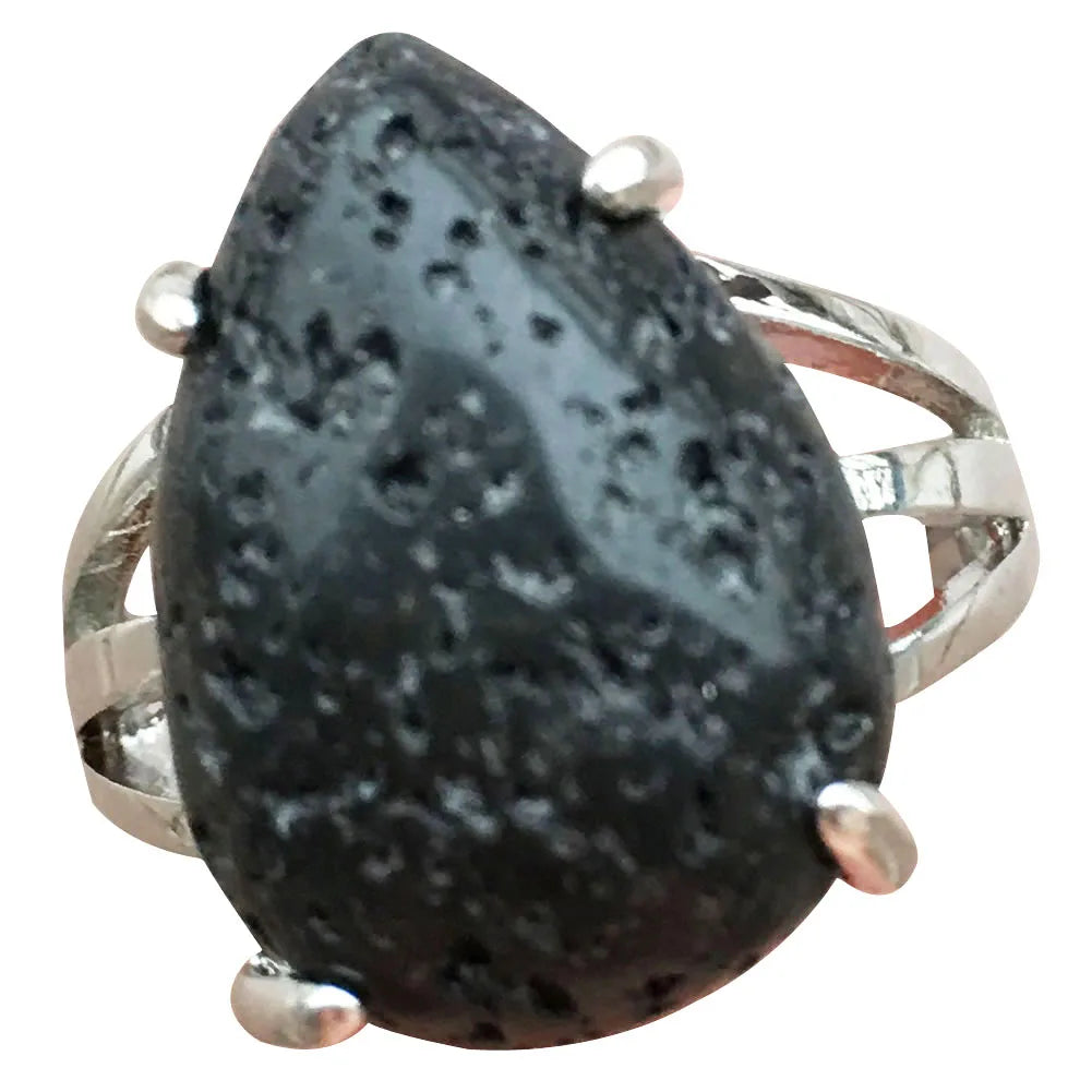 Crystal Tiger Eye Lapis Lazuli Aventurine Unakite Lava Carnelian Blue Sand Goldstone Howlite Water Drop Bead Art Ring  PWB903