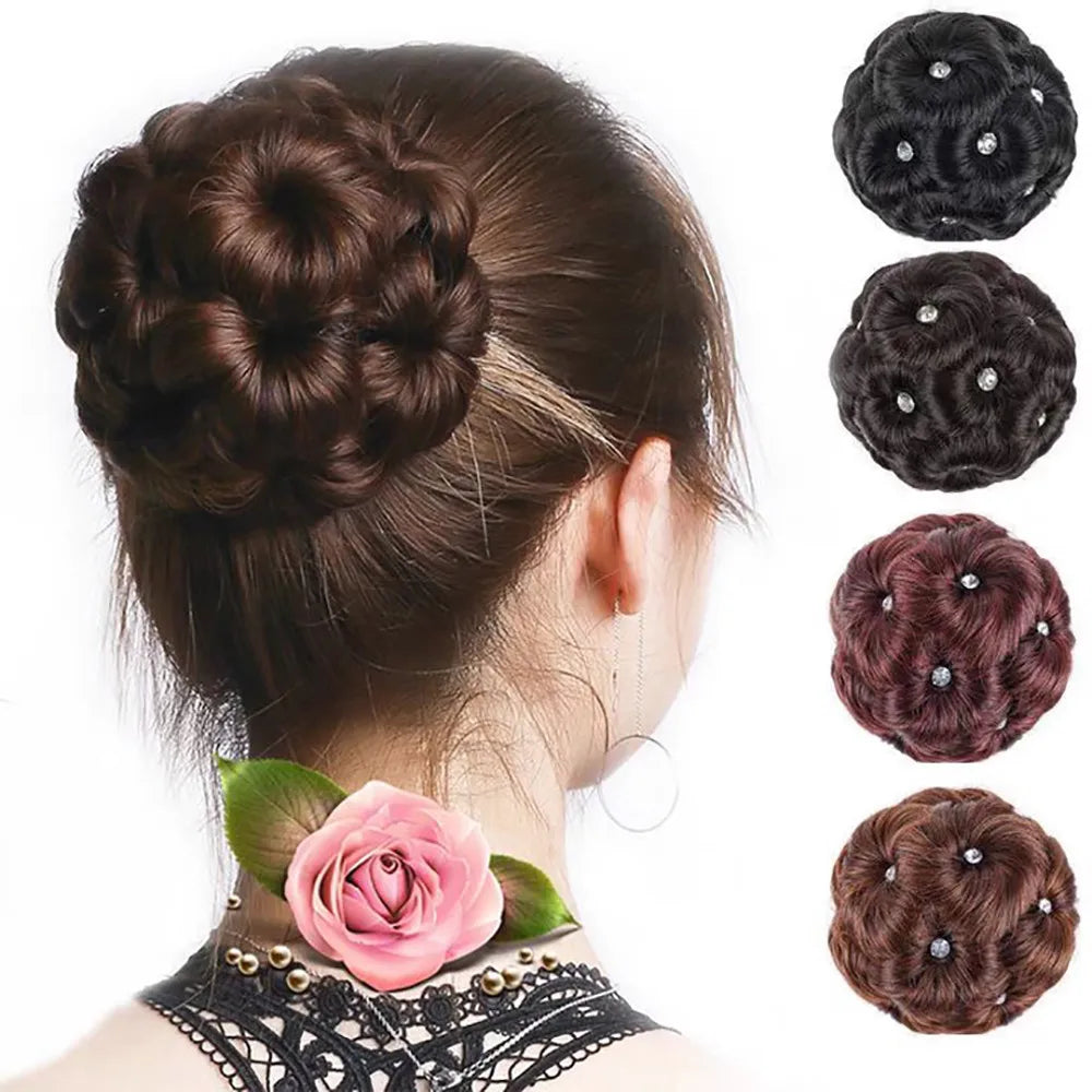 Synthetic Wig Natural Bud Flower Pearl Hairpin Wig Women Simulation Bride Braided Hairpiece Extension