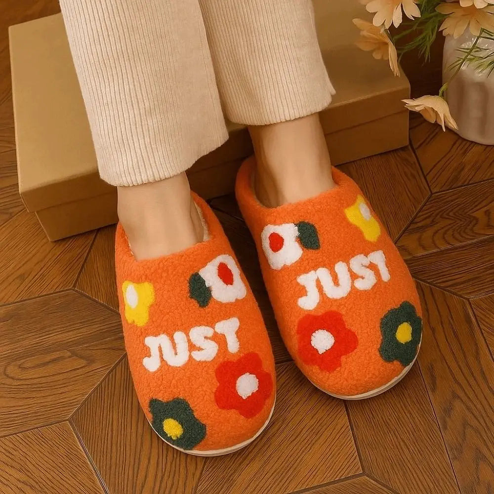 Soft Flowers Cotton Slippers Fluffy Slides Thickened Winter Warmer Slippers Green Haired Furry Warm Home Cotton Shoes Bedroom