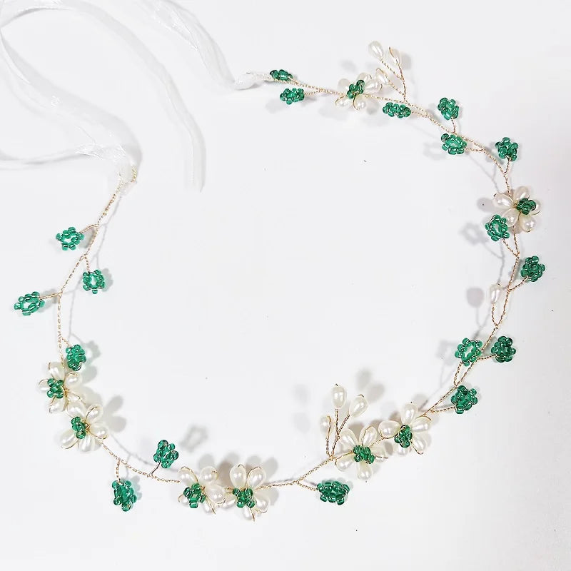 Green Color Rhinestone Hair Combs Bridal Hair Jewelry Leaf Hairpins Pearls Hairpins Bride Wedding Headdress Headband