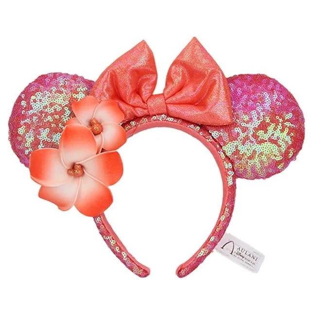 Disney Princess Mickey Mouse Headband Mickey Ear Rapunzel Snow White Sequin Bow Hair Hoop Gift Girl Accessories Christmas Gift