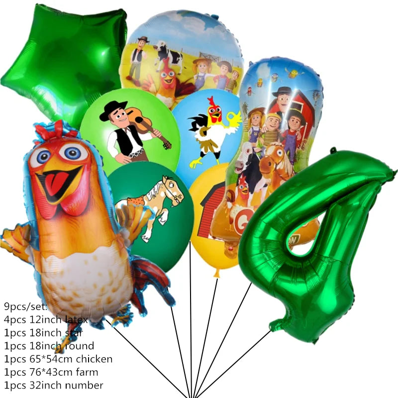Chicken Dairy Farm Chick Tractor Ballons Happy Birthday Kids Party Animal Pet Dream Rangeland La Granja Zenon Party Decoration