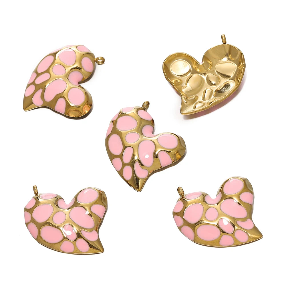 2Pcs/Lot Stainless Steel Pendant Base Heart Vintage Enamel Colourful for DIY Necklace Earring Bracelet Jewelry Making Supplies