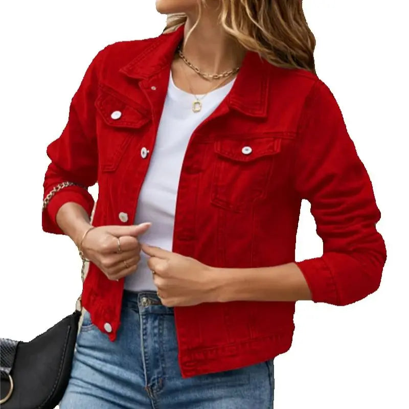 New Women Short Denim Jackets Fashion Female Casual Long Sleeve Lapel Solid Button Pocket Slim Jean Jacket Fall Winter Coat