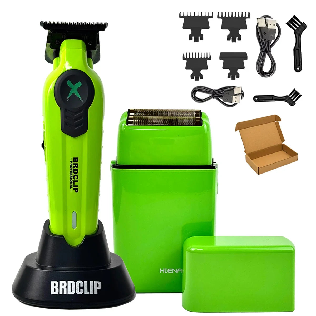 Professional Barber Set BRDCLIP FA1T 2PCS SET Green 7700RPM 8200RPM High Power Speeding Hair Trimmer Machine with Charge FOR MEN