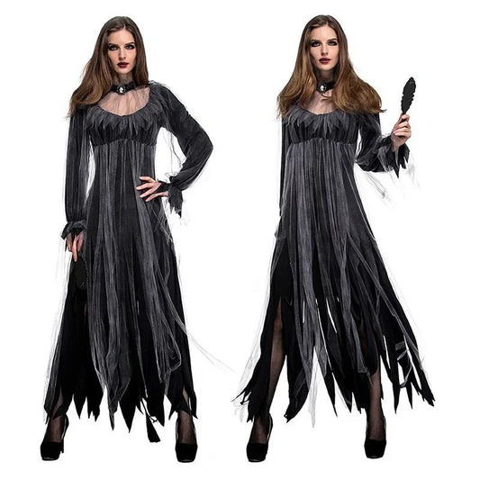 Halloween Dead Corpse Bride Costume Women Long Dress Scary Zombie Ghost Bridal Cosplay Costume