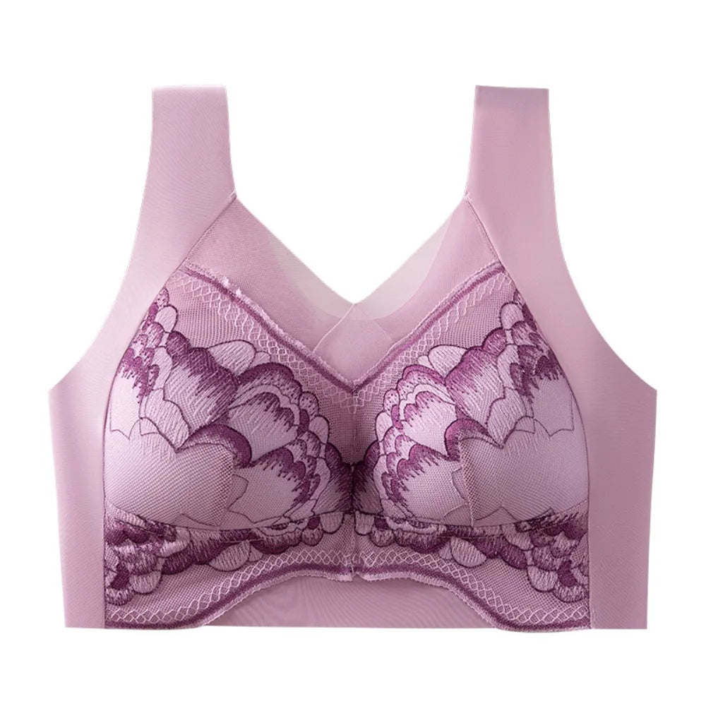 Fashion Plus Size Lace Flower Bra Shockproof Anti-sagging Wireless Deep V Bra Lingerie Close-fitting Underwear for Women Sports