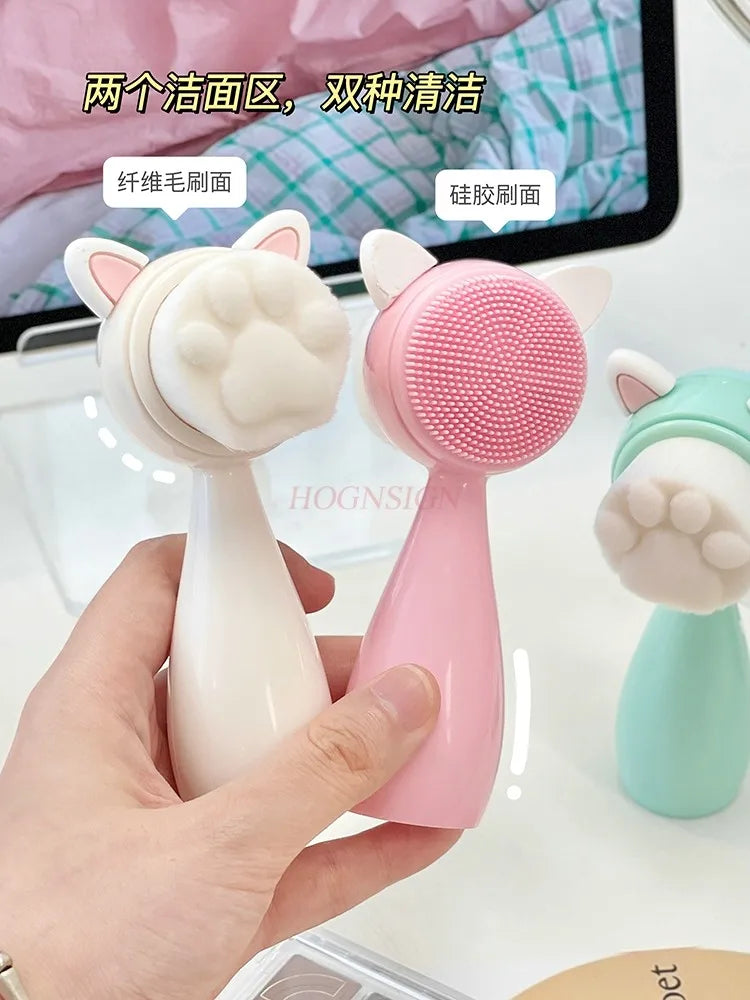 Portable face wash brush, silicone brush, facial cleanser, foam maker, cute cat claw cleaning brush
