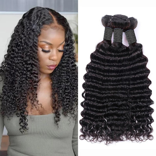 30 40 Inch Peruvian Deep Wave Human Hair Extensions Natural Black 1/3/4 Pcs Women's Loose Deep Wave Human Hair Weave Bundles
