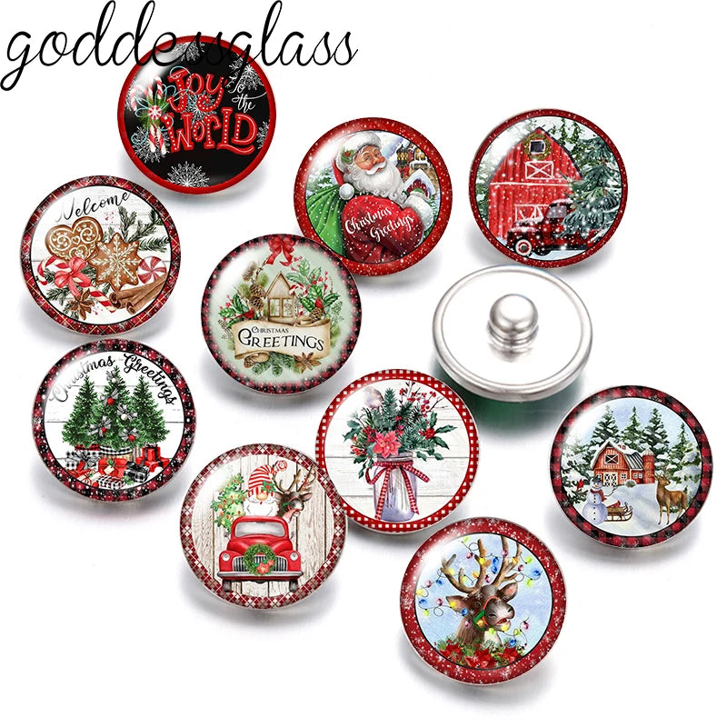Christmas Elk Trees Birds Car Patterns Words Photo 10pcs 12mm/18mm snap buttons for 12mm/18mm snap bracelets DIY jewelry