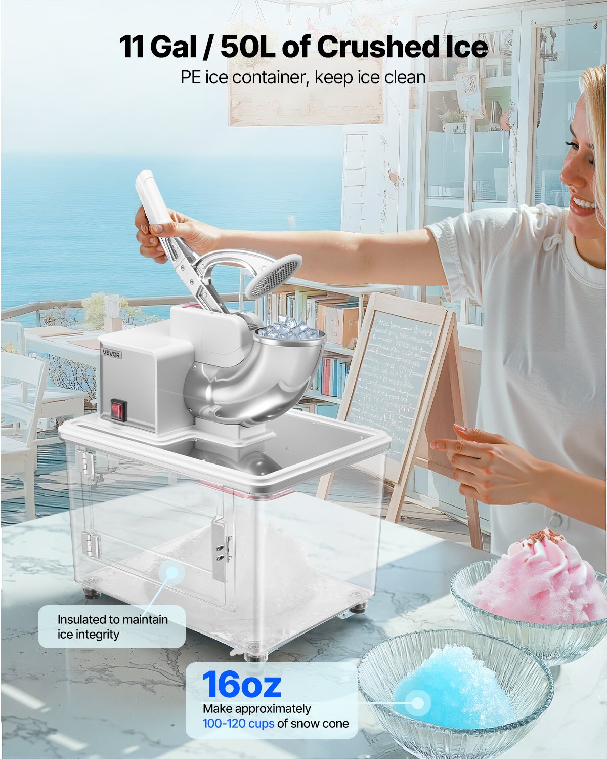 Commercial Ice Crusher 661LBS/H Electric Snow Cone Maker Shaved Ice