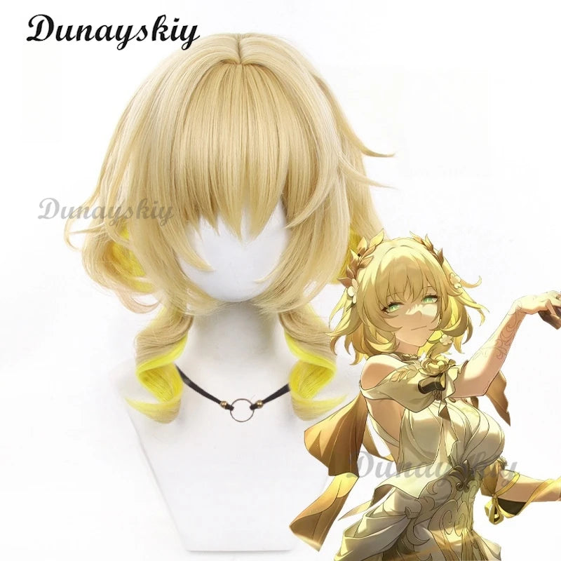 Game Honkai: Star Rail Aglaea Cosplay Wig Girl Yellow Gradient Curly Hair Heat Resistant Synthetic Wigs Halloween Customized