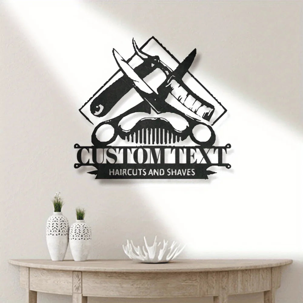 Iron Wall Hanging,Durable Power - Free Metal Custom Sign with Personalized Design for Barber Shops Modern Hanging Decor for Hair