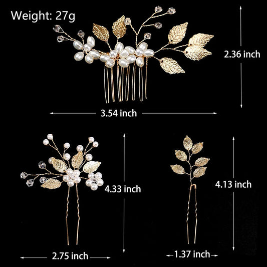 4Pcs Flower Hairpin Set Wedding Side Combs Leaf Shaped Tiaras Bride Hair Clips Jewelry Fashion Headwear for Bridal Party