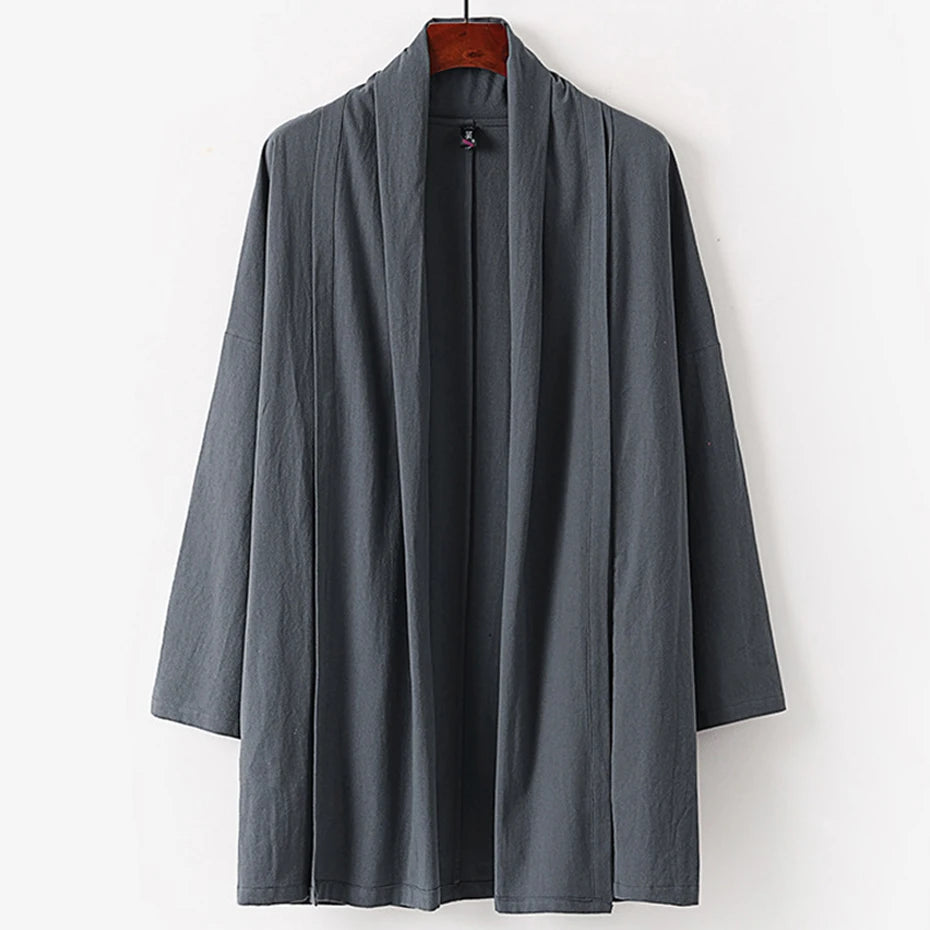 9XL 8XL Plus Size Taoist Robe Kimono Solid Cotton Linen Jackets Coat Man Big Size 7XL 6XL Kimono Outwear