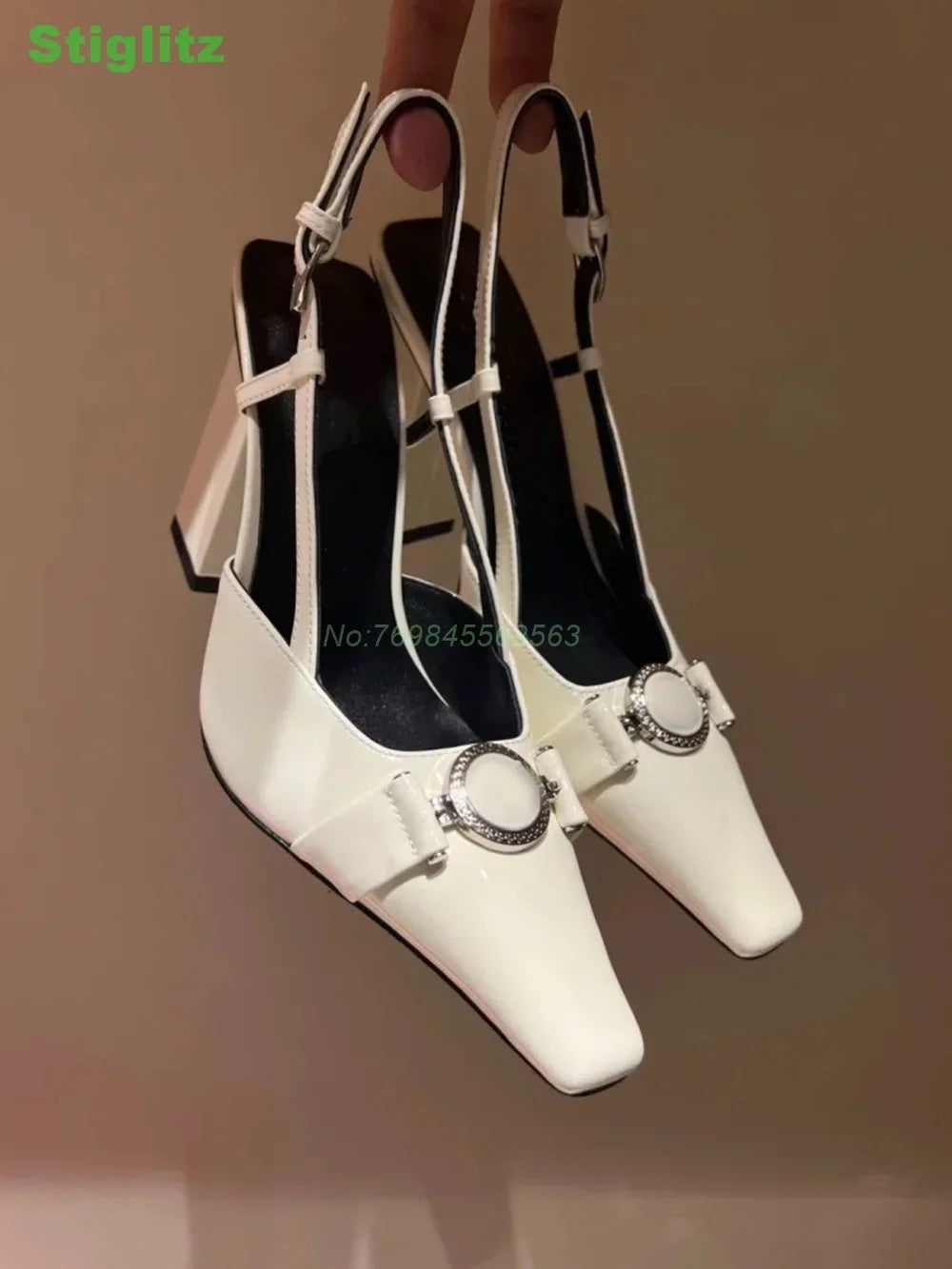 Sexy Slingback solid Sandals Metal Decoration Square Toe Chunky Shallow 2024 Summer Women Luxury Shoes Pink Purple Large Size