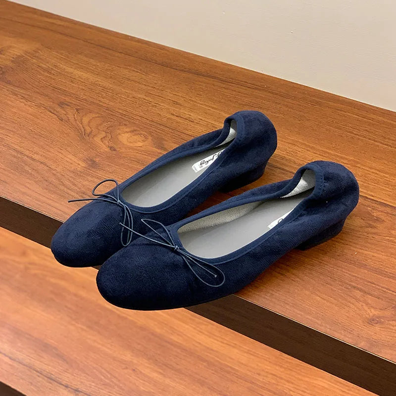 Fashion Butterfly-Knot Ladies Slip On Heeled Pumps Shoes Female Shallow Footwear Low Heel Women Ballet Flats Shoes 2025 New