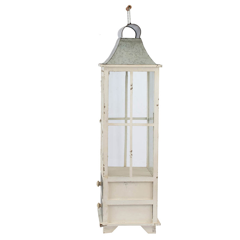 Set of 2 Ivory Wood & Metal Hurricane Candle Lanterns